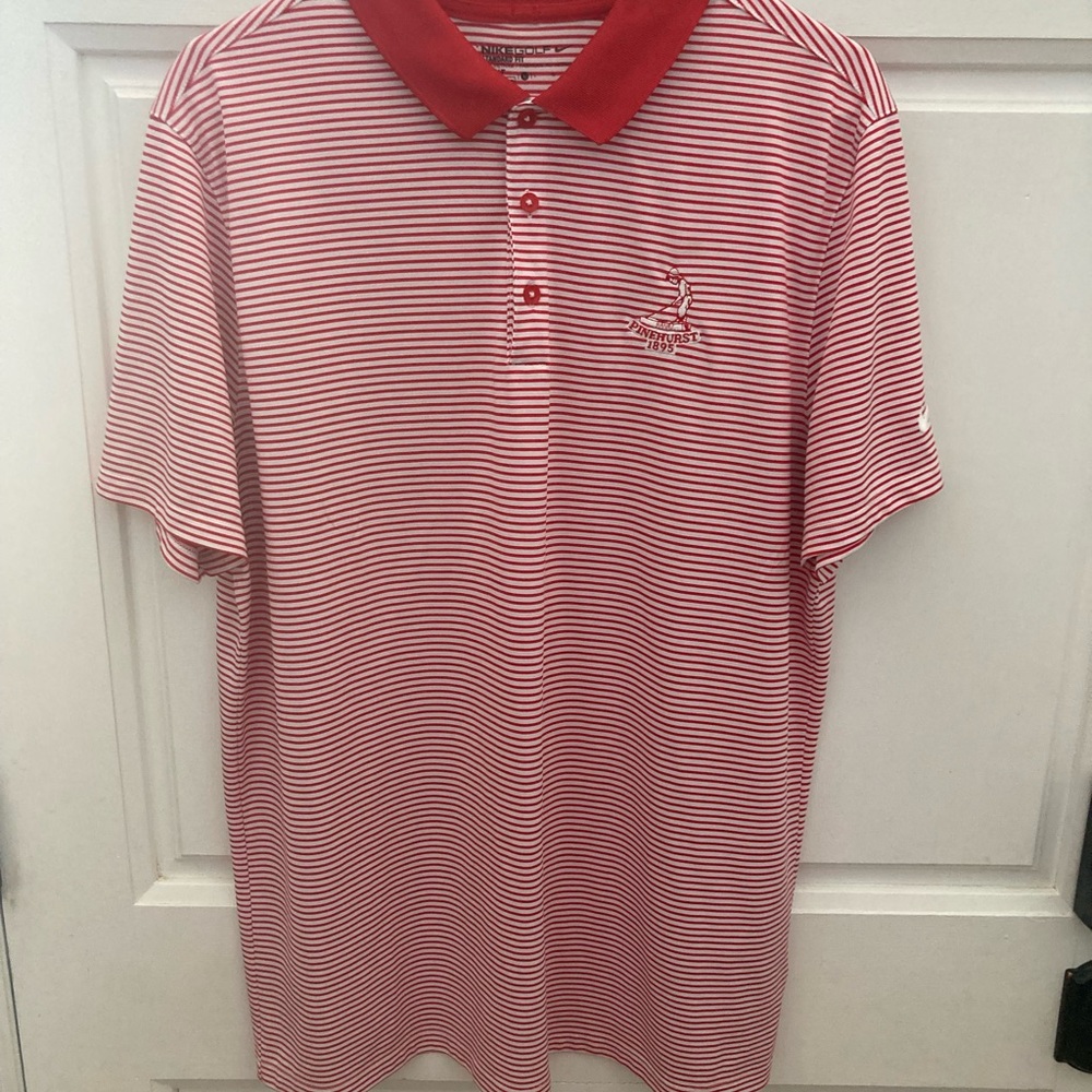 Pinehurst Nike Red and White Striped Polo Shirt with Embroidered Pinehurst logo